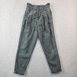 Free People Paperbag Waist Tapered Pants Olive Green XS Button Fly Drawstring